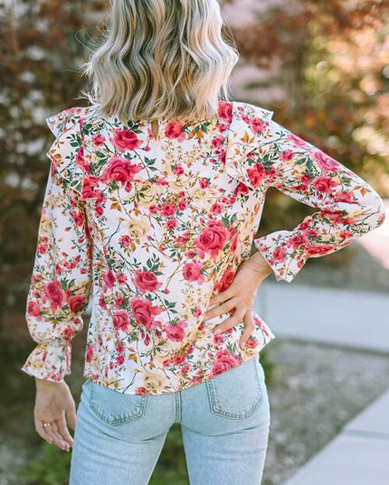Floral Round Neck Smocked Blouse