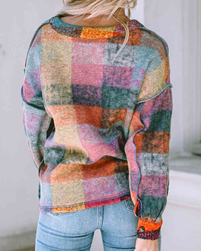 Plaid V-Neck Button Down Jacket