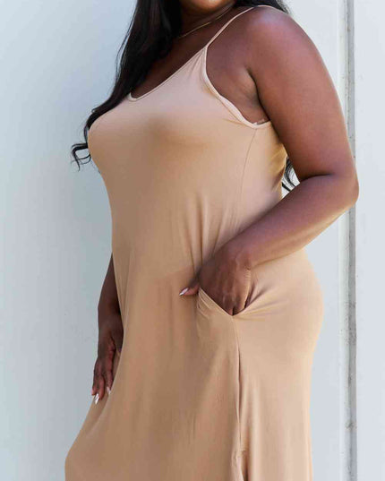 Ninexis Good Energy Full Size Cami Side Slit Maxi Dress in Camel