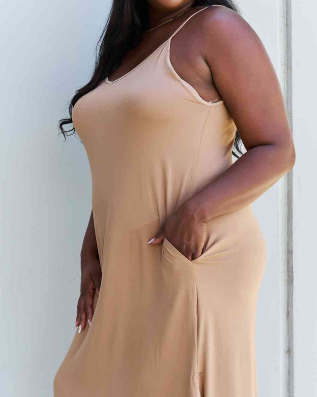 Ninexis Good Energy Full Size Cami Side Slit Maxi Dress in Camel