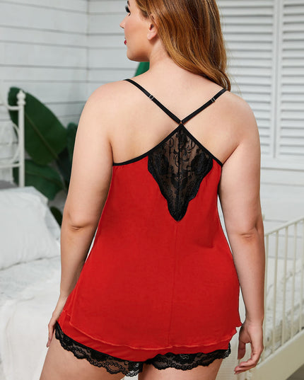 Lace Trim Plus Size Pajamas Set