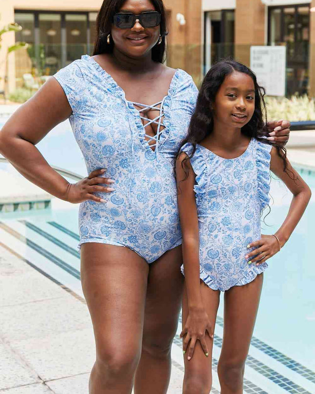Marina West Swim Bring Me Flowers V-Neck One Piece Swimsuit In Thistle Blue