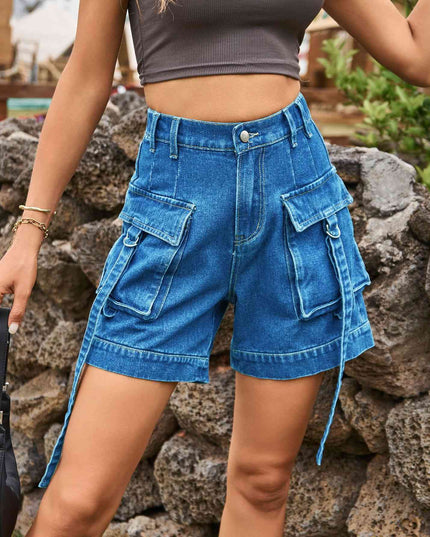 High Waist Denim Cargo Shorts