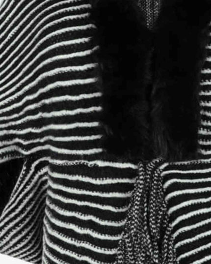 Striped Open Front Fringe Poncho