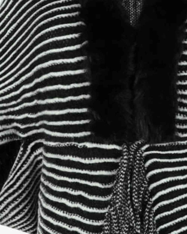 Striped Open Front Fringe Poncho