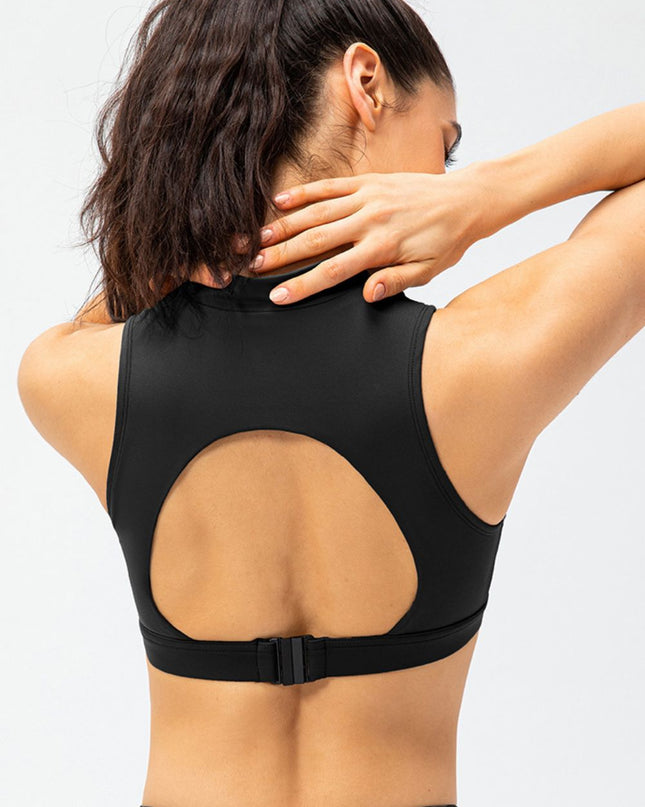 Full Size Cropped Cutout Back Zipper Front Active Tank Top