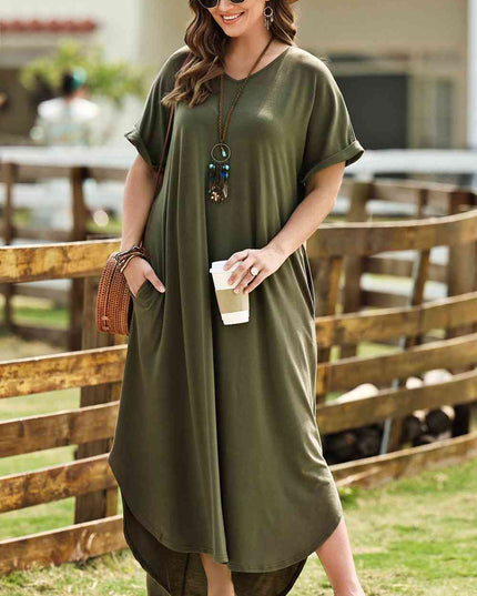 Plus Size V-Neck Short Sleeve Maxi Dress