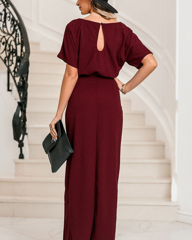 Belted Split Round Neck Dress