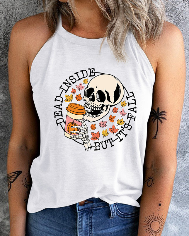 Round Neck DEAD INSIDE BUT IT'S FALL Graphic Tank Top