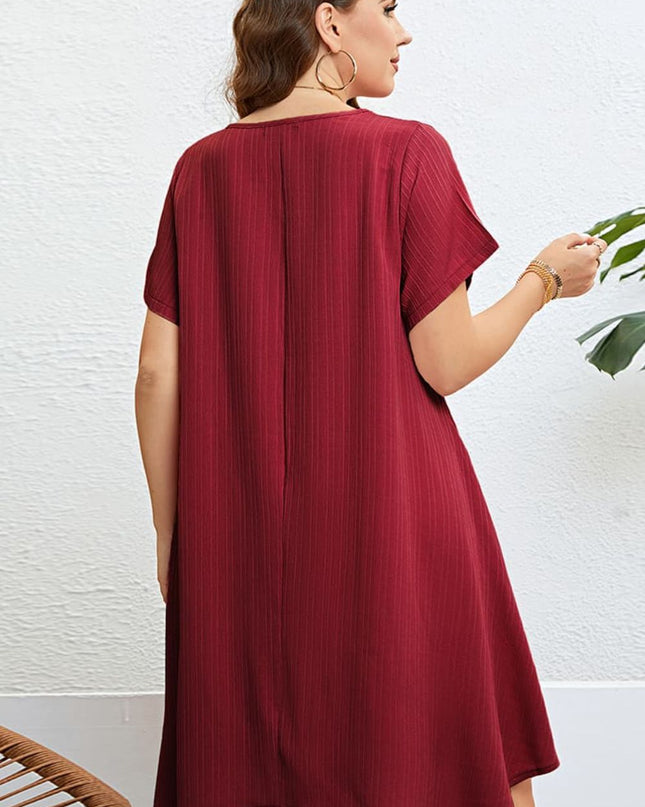 Plus Size Round Neck Handkerchief Hem Dress