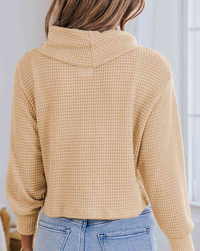 Waffle-Knit High Neck Top