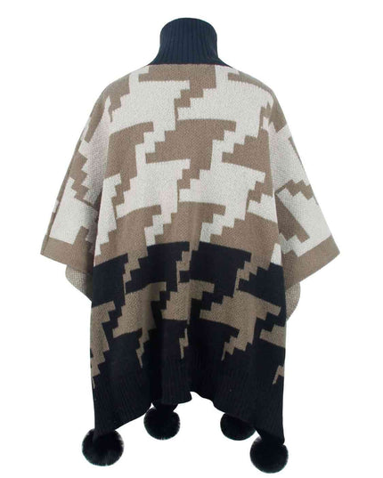 Turtleneck Pom-Pom Trim Poncho