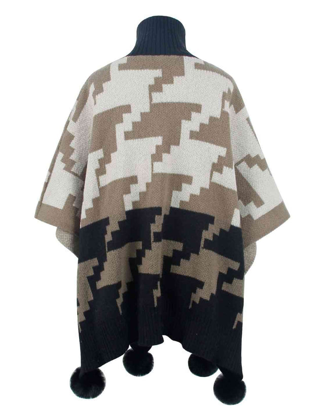 Turtleneck Pom-Pom Trim Poncho