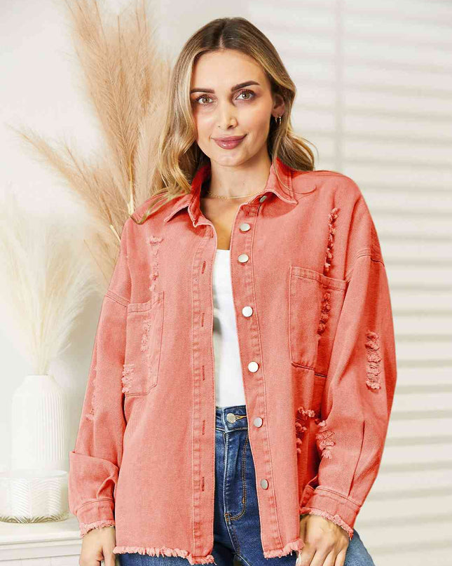 Distressed Raw Hem Denim Jacket