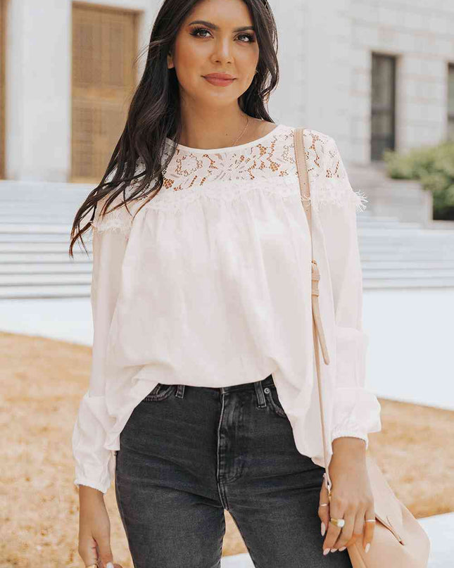 Round Neck Spliced Lace Blouse