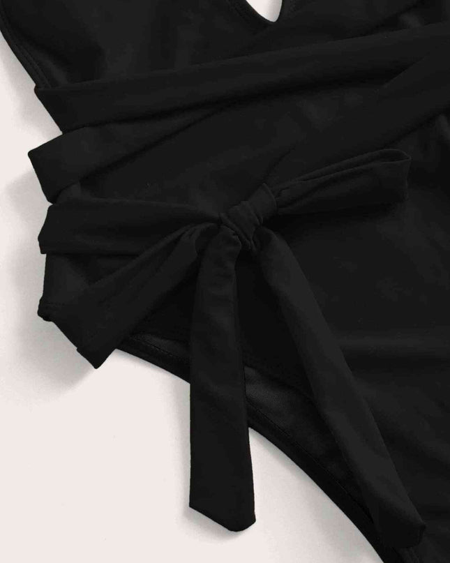 Halter Neck Deep V Tied One-Piece Swimsuit