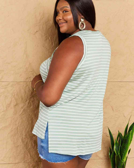Doublju Full Size Striped Sleeveless V-Neck Top