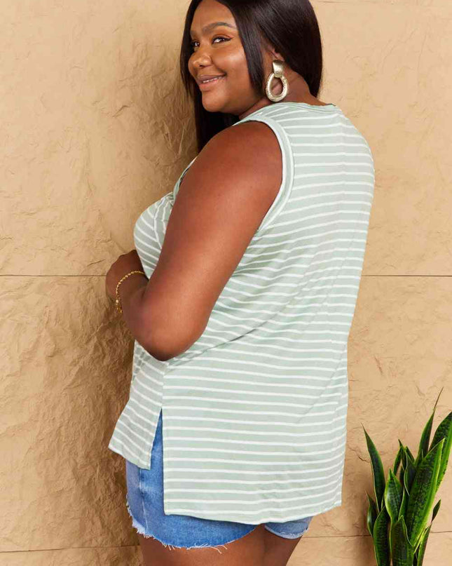 Doublju Full Size Striped Sleeveless V-Neck Top