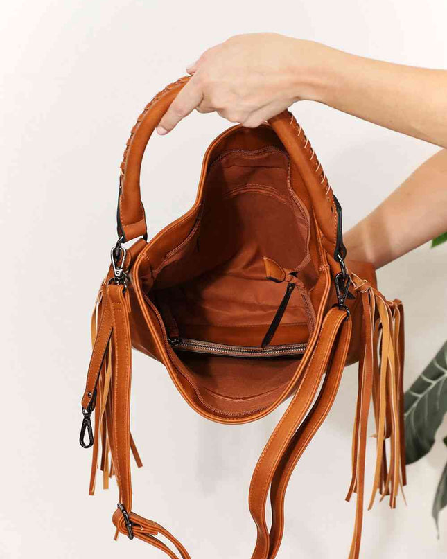 SHOMICO PU Leather Fringe Detail Shoulder Bag