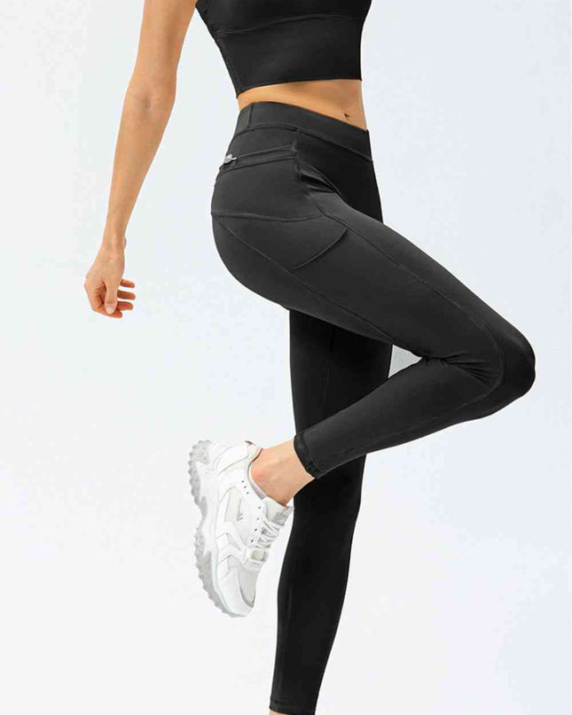 Full Size Slim Fit High Waist Long Sports Pants with Pockets