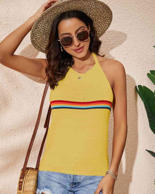 Rainbow Stripe Halter Neck Knit Tank