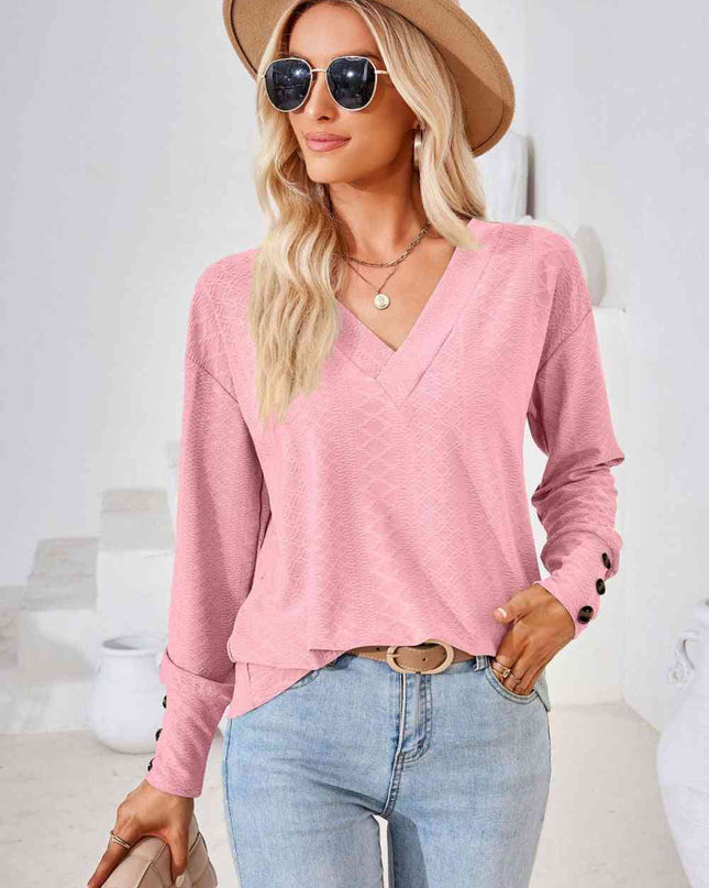 V-Neck Long Sleeve Blouse