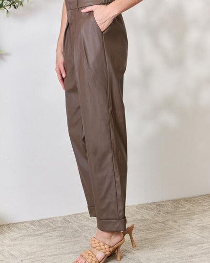 Zenana Leather Straight Pants