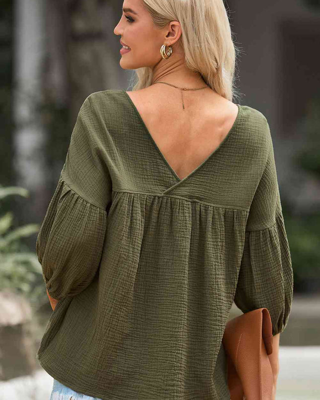 Dropped Shoulder V-Neck Blouse