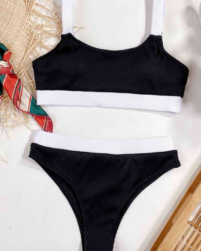 Color Block Scoop Neck Bikini Set
