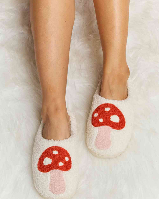 Melody Mushroom Print Plush Slide Slippers
