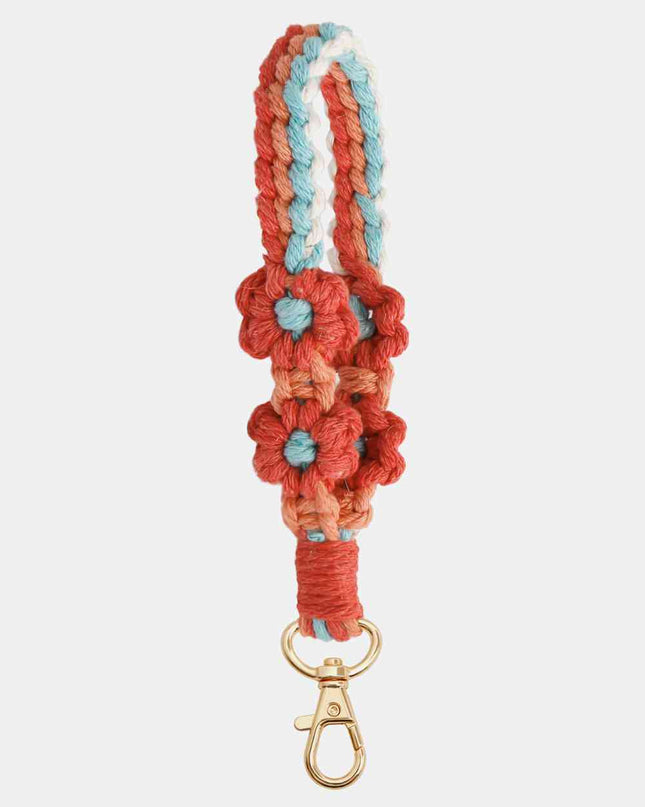 Flower Shape Wristlet Zinc Alloy Closure Macrame Key Chain