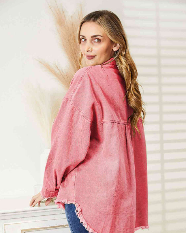 Distressed Raw Hem Denim Jacket