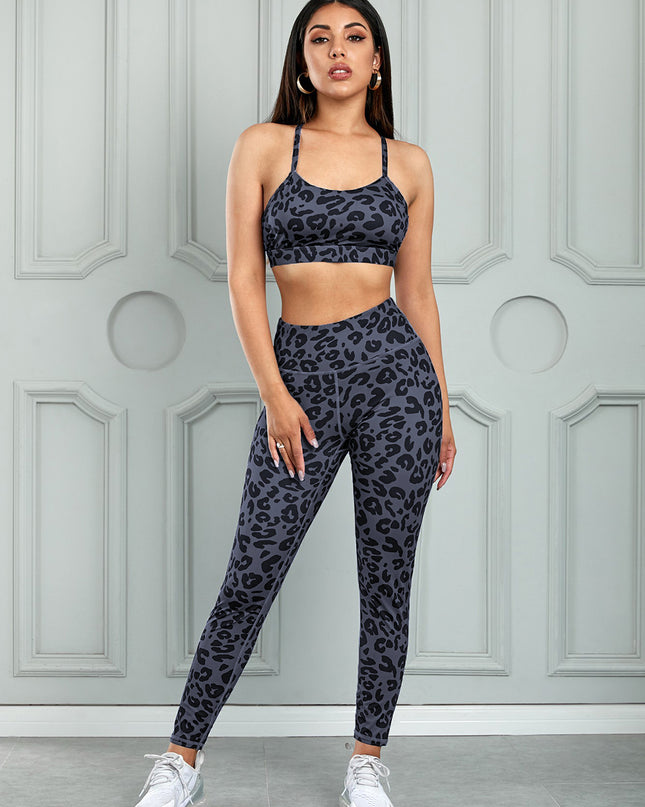 Leopard Cutout Sports Bra and Leggings Set