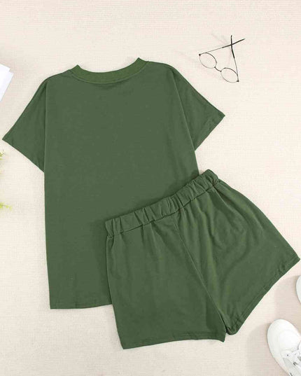 Quarter Button Short Sleeve Top and Shorts Lounge Set