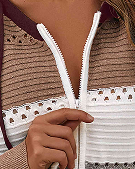 Color Block  Drawstring Hooded Sweater