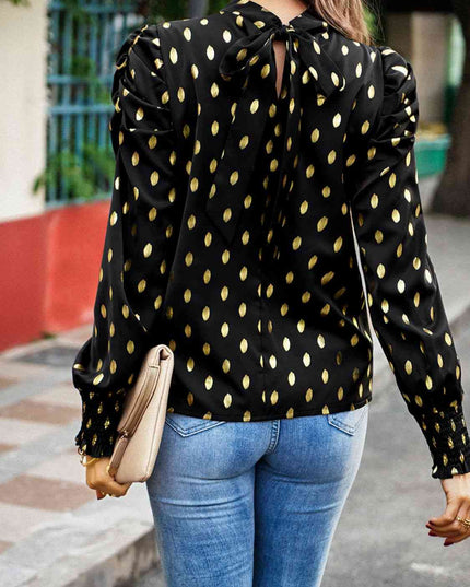 Printed Mock Neck Lantern Sleeve Blouse
