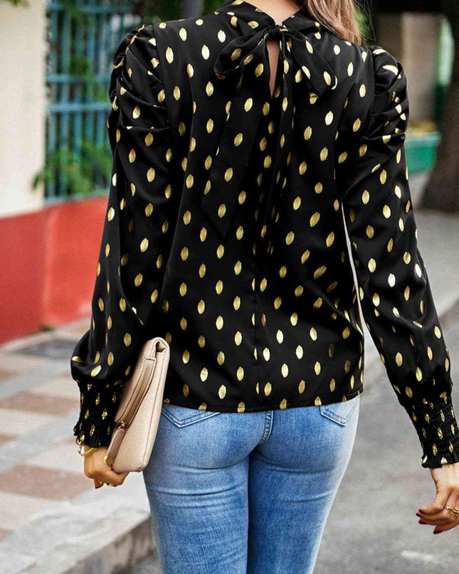 Printed Mock Neck Lantern Sleeve Blouse