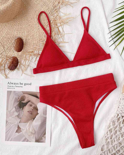 Spaghetti Strap Ribbed Bikini Set