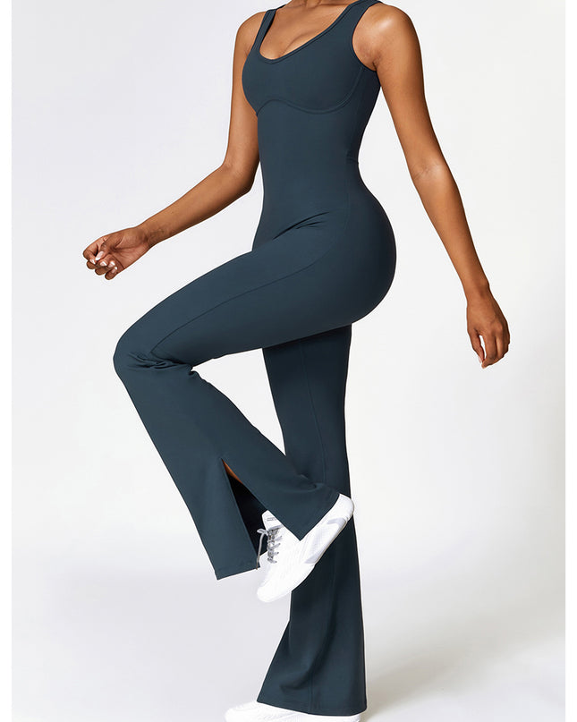 Wide Strap Bootcut Slit Active Jumpsuit
