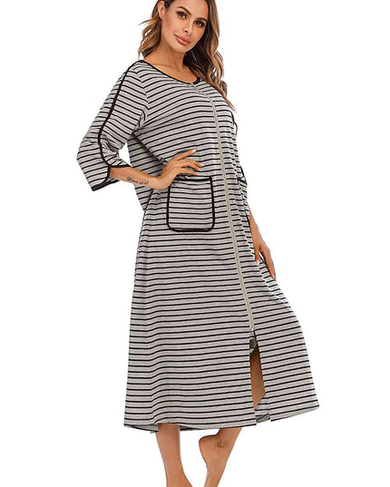 Round Neck Three-Quarter Sleeve Midi Night Dress