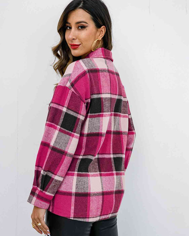 Plaid Button Up Collared Neck Jacket