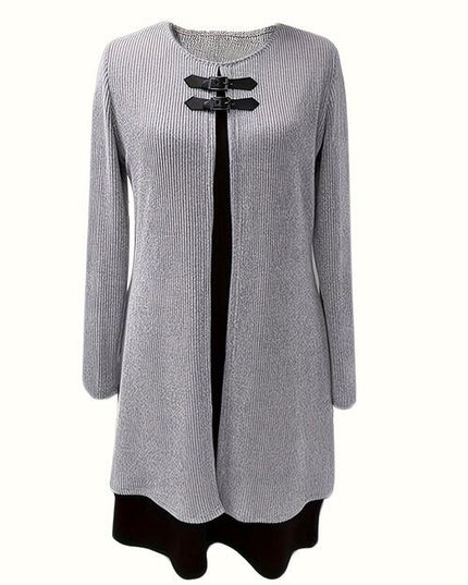 Contrast Ribbed Round Neck Long Sleeve Dress