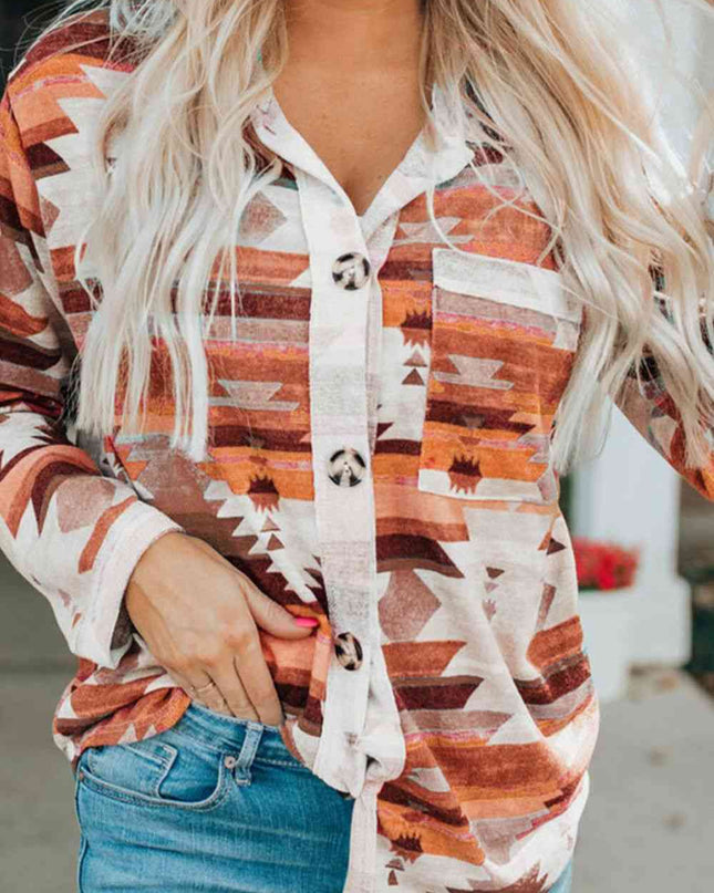 Printed Button Up Long Sleeve Shirt