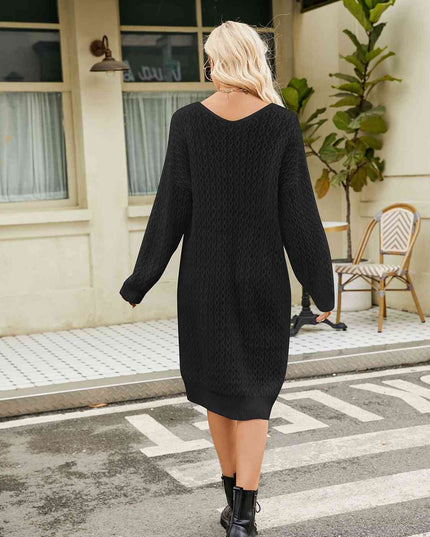 V-Neck Long Sleeve Sweater Dress