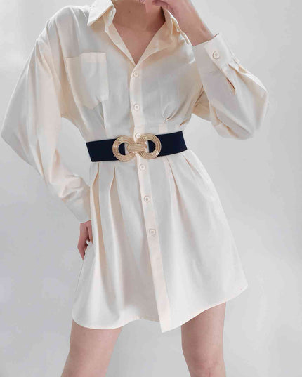 Geometric Buckle Elastic Wide Belt