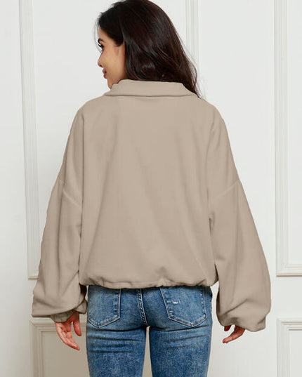 Half-Zip Collared Drop Shoulder Fleece Sweatshirt