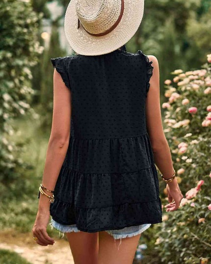 Swiss Dot Ruffle Shoulder Tiered Top
