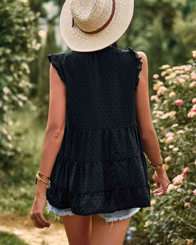 Swiss Dot Ruffle Shoulder Tiered Top