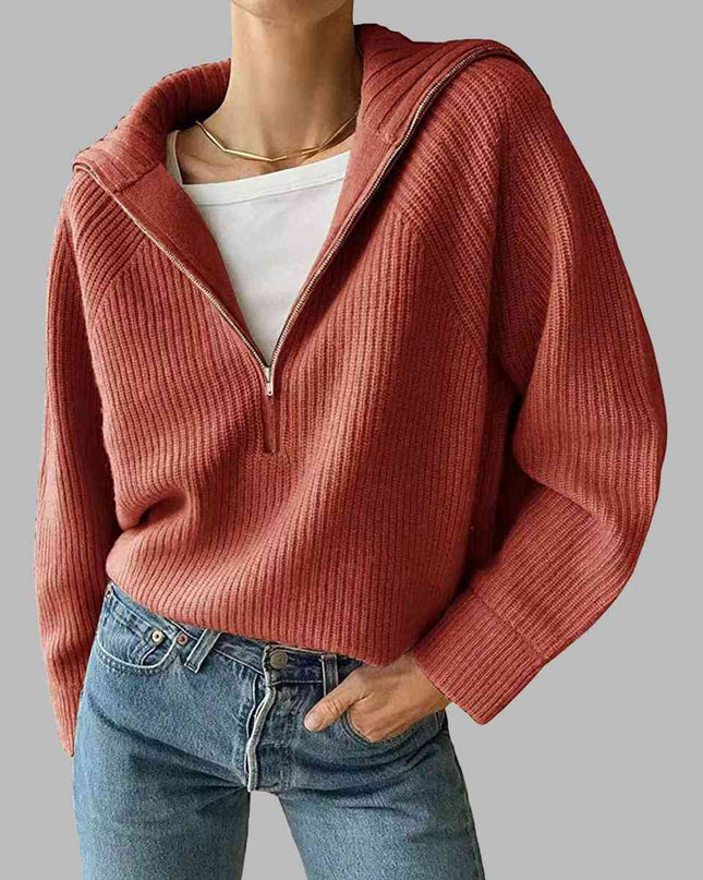 HaIf Zip Long Sleeve Knit Top