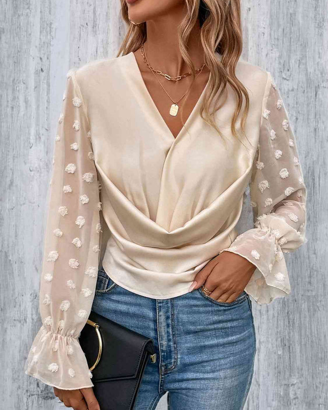 Swiss Dot Flounce Sleeve Blouse